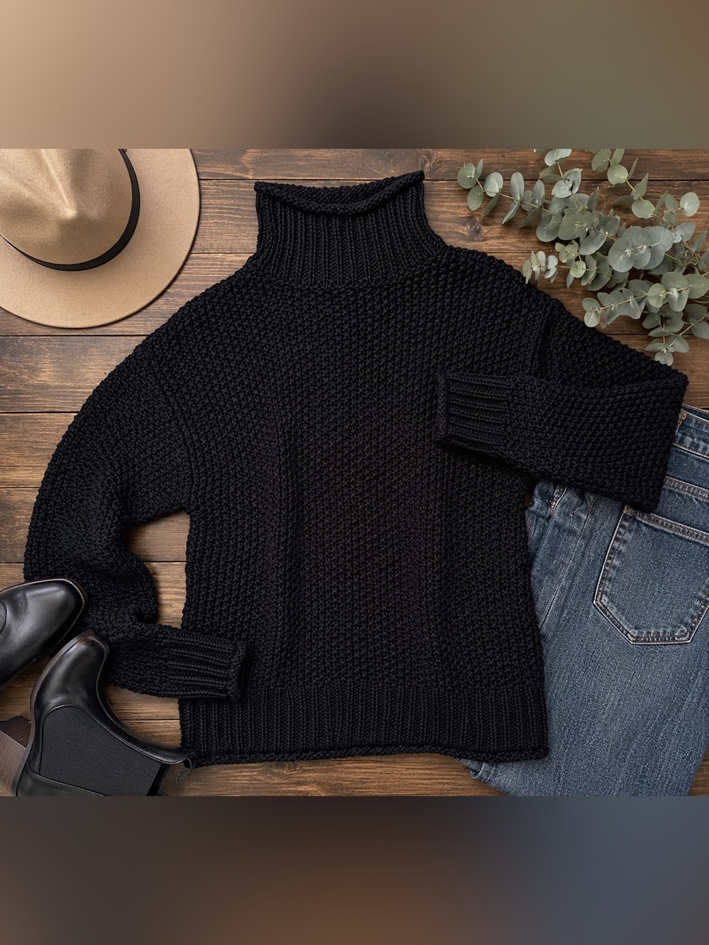 A New Approach Black Chunky Knit Turtleneck Sweater XS
